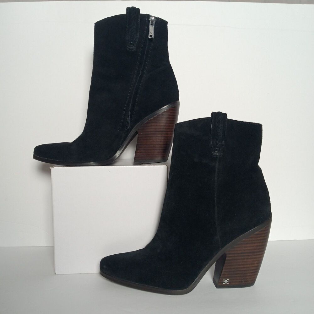 Sam Edelman Agnes Black Suede Western Boots Leather Upper Pointed Toe Womens 10M